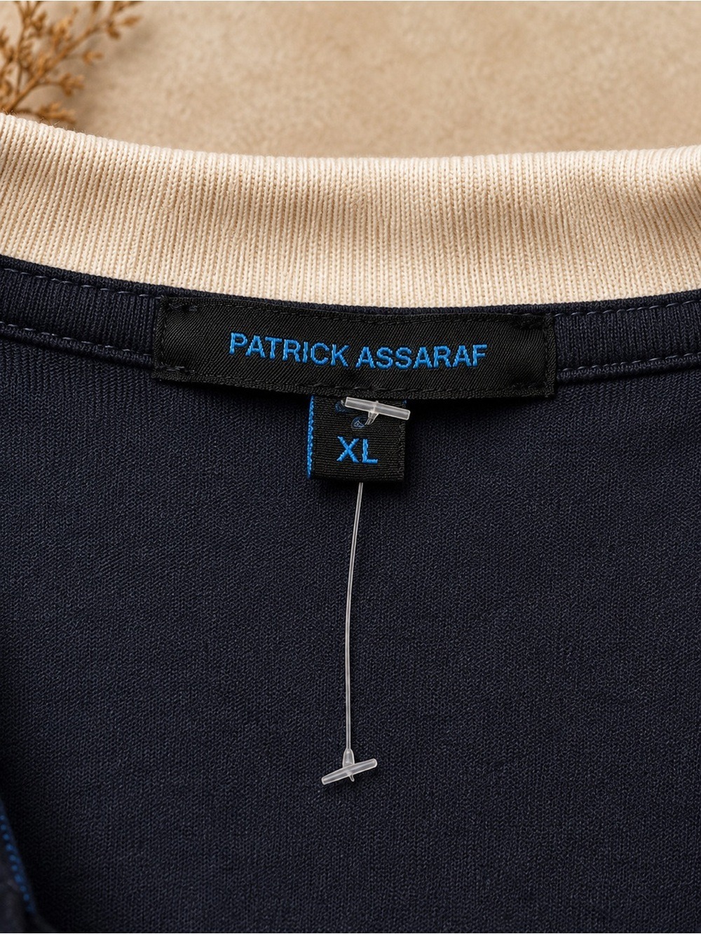 Patrick Assaraf Men’s Luxury Pima Cotton Polo Shirt Navy Blue & Cream Collar L - Picture 3 of 5